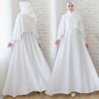 Baju Gamis Pesta Muslim Remaja Wisuda Modern Wicitra Brukat Putih