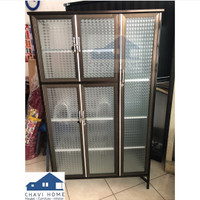 Rak piring aluminium lemari piring rak dapur kaca es 3 pintu
