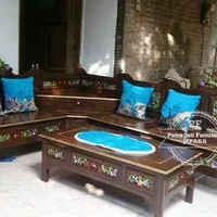 Grosir Kursi Sudut Kursi Tamu+Bantal Kayu Jati Ukir Jepara Free Ongkir