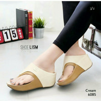WEDGES WANITA CROCODILE KREM SEPATU SANDAL WEDGES JAPIT MURAH
