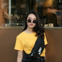 Kaos Oblong Polos 30S Wanita warna Kuning O-Neck Lengan Pendek T-shirt