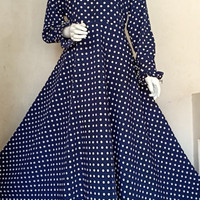 Gamis Wolfis Monalisa Motif Klok Cantik Murah Syari Polkadot Navy