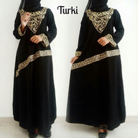 Jual Abaya / Jubah / Gamis Bordir Turki Kaligrafi Bahan Jetblack Murah