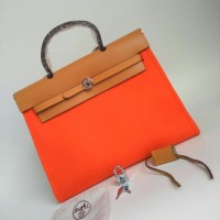 TAS HERMES HERBAG CANVAS 31 ORANGE MIRROR QUALITY