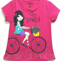 Kaos karakter anak oshkosh lovely sepeda pink 1-6 tahun