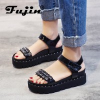 95Asli Wedges Kulit Berlian Imitasi Sepatu Untuk Wanita Platform Sanda
