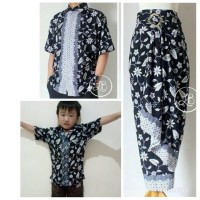 Couple Family Sabila Rok Lilit Maxi Jumbo Dan Kemeja Anak Batik Ayah