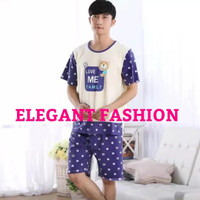 Piyama Baju Tidur Kaos Setelan Pendek Cowok Pria Import Bear L AFB1450
