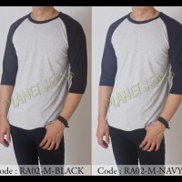Baju Kaos Raglan Pria Tangan Panjang 3/4 / Lengan 7/8 Cowok Polos R02D