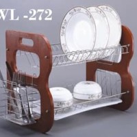 WL 272 Rak Piring Stainless 2Susun Bingkai Kayu Bentuk B