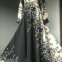 Gamis Marsya Cream Wolfis Monalisa Motif Payung Cantik Murah Syari