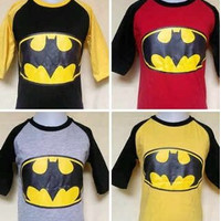 Kaos Anak Raglan Woozles Karakter Batman Warna Dasar Kaos Kuning