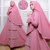 PINK Gamis Set Wollycrepe Rubiah Tumpuk Syari Baju Busana Muslimah