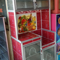 Lemari Rak Piring 2 Dua Pintu Super Aluminium Keramik Unik Cantik