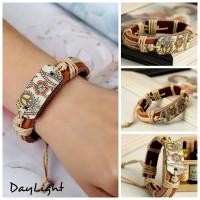 gelang kulit pria wanita couple leather bracelet peace sign