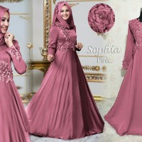 A11 Baju Gamis Pesta Muslim Remaja Wisuda Modern Sefina Bordir Pink