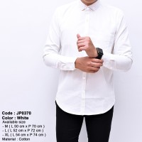kemeja pria putih polos lengan panjang + slim fit + baju kerja cowok