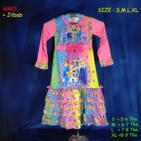(GM01) Baju Muslim Anak Gamis Anak Frozen Remple Pita Size S, M, L, XL
