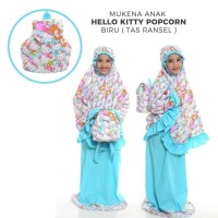MUKENA ANAK MURAH HELLO KITTY POPCORN BIRU TAS RANSEL SIZE XS