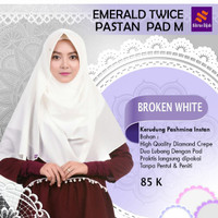 Jilbab Nibras Emerald Twice Warna Putih Pashmina Instan 2 Lubang Pad M