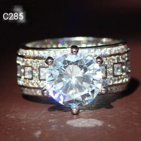 Cincin Lapis Emas Putih 18K Batu Cubic Zirconia AAA C285