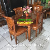 Meja Makan Jati Jepara SALINA 4 Kursi Jok - Cantik Mewah Unik