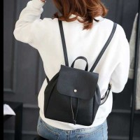 ransel backpack cewek tas punggung gemblok kulit hitam polos bta322