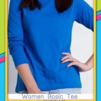 jual kaos polos panjang wanita biru benhur - oblong polos panjang