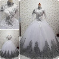 Gaun kebaya pengantin barbie putih silver