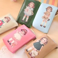 Dompet Kulit Imitasi Motif Anak Perempuan dan Boneka Beruang