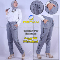 Celana pants panjang wanita mode baggy off white rami.