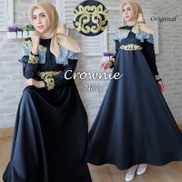 Baju Gamis Pesta Muslim Remaja Wisuda Clarisa Brokat Brukat Navy