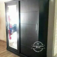 Lemari Geser Simple, Almari Pakaian Sliding Kayu Jati Free Ongkir