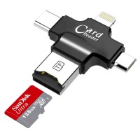 OTG Card Reader 4 in 1 Lightning Micro USB USB Type C - Black