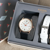 Jam tangan cewek wanita Fossil strap kulit free box untuk kado ultah
