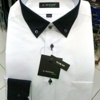 kemeja alisan doby putih kombinasi panjang slim fit POPULER