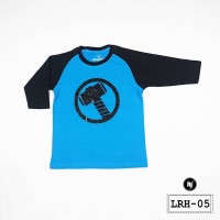 Kaos Distro Anak Raglan Superhero Thor Marvel Palu Biru Hitam LRH-05