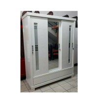 Lemari kayu 3 pintu sliding door full putih duco