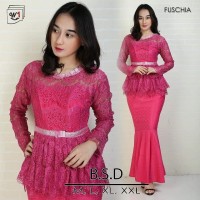 SETELAN KEBAYA BROKAT PEPLUM MERMAID PINK