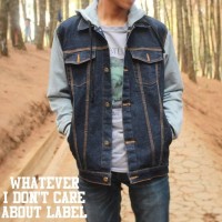 JAKET JEANS LEVIS KOMBINASI FLEECE KEREN / BIRU DONGKER / BLUE BLACK