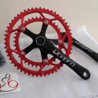 Crankset LITEPRO BLACK RED Hollow Tech 53-39 double seli sepeda lipat