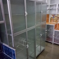 Lemari Dapur Rak Piring Box Kaca 2 ( Dua ) Pintu Alumunium Full Kaca