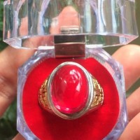 Cincin Titanium Tanam Batu Akik Merah Delima Size Kantoran HQ
