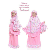 MUKENA ANAK MURAH HELLO KITTY RENDA PINK TAS RANSEL SIZE XS