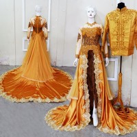 COUPLE KEBAYA PENGANTIN MODERN EKOR SATIN PAYET NAVY GAUN PENGANTIN