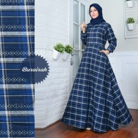 NAVY Gamis Flanel Import Kotak Tartan Syari Baju Busana Muslimah