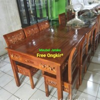 Meja Makan Jati Kartini 6 Kursi Pakai Laci - Jepara Cantik Mewah Unik