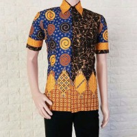 Kemeja Batik Sogan Spiral Rainbow warna Kuning Special Edition