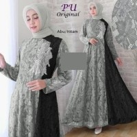5512 gamis pesta brukat cewek baju pesta muslimah abu hitam bo Elegan