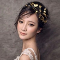 Headband golden leaves wedding hiasan rambut sanggul pesta pengantin